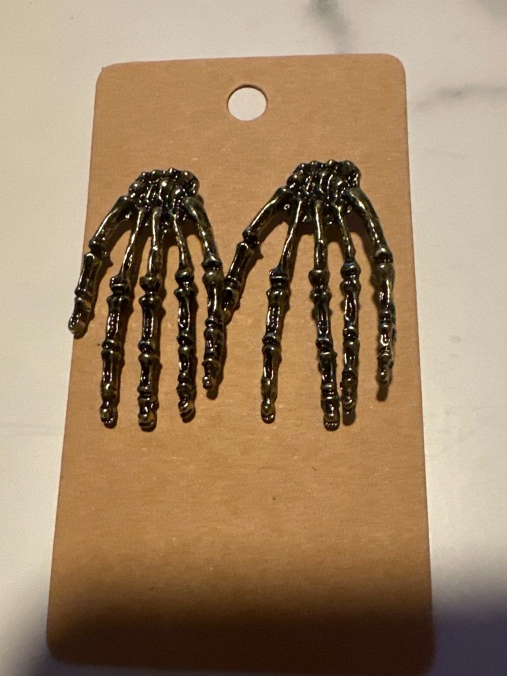Skeleton Hand Drop Earrings - Gold tone
